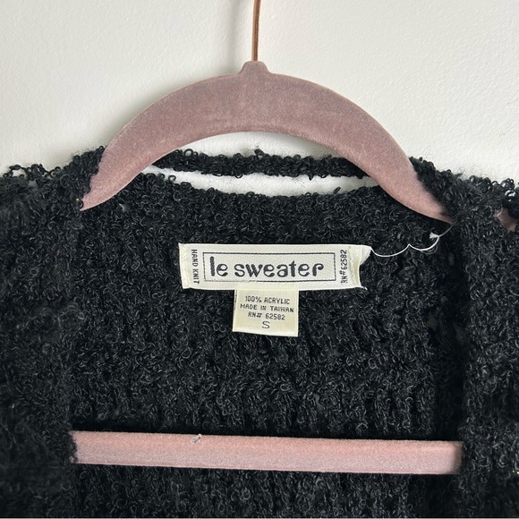 Vintage Le Sweater Black Shag Fringe Button Sweater Jacket - Picture 3 of 9